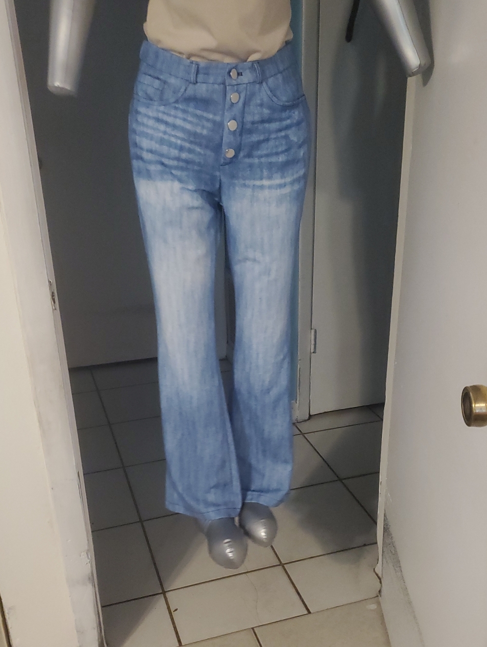 Light Blue High-Waist Button-Front Wide Leg Stretch Jean.look.